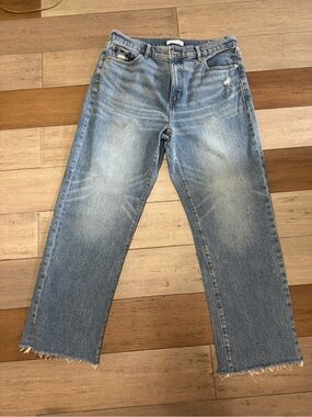 LOFT Women's Light Blue Straight-Leg Jeans with Raw Hem